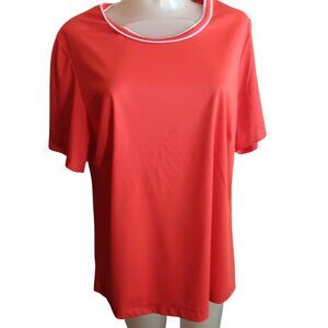 Women's XL Vintage T-shirt Red White Trim Polyester 1970's Slinky Ringer USA